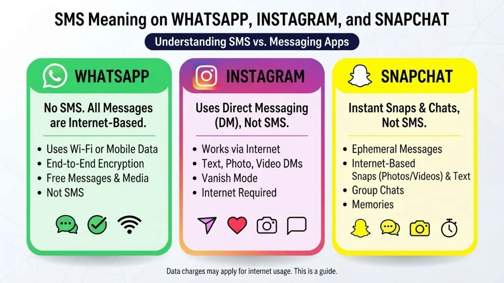 “SMS” Meaning on WhatsApp, Instagram, and Snapchat
