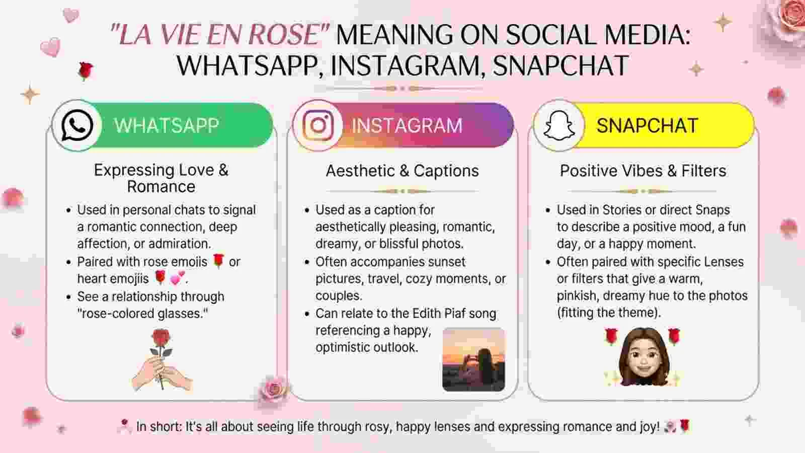 “La Vie en Rose” Meaning on WhatsApp, Instagram, and Snapchat