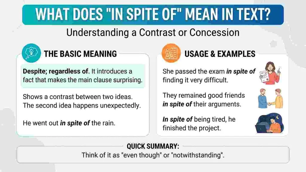 What Does “In Spite of” Mean in Text?
